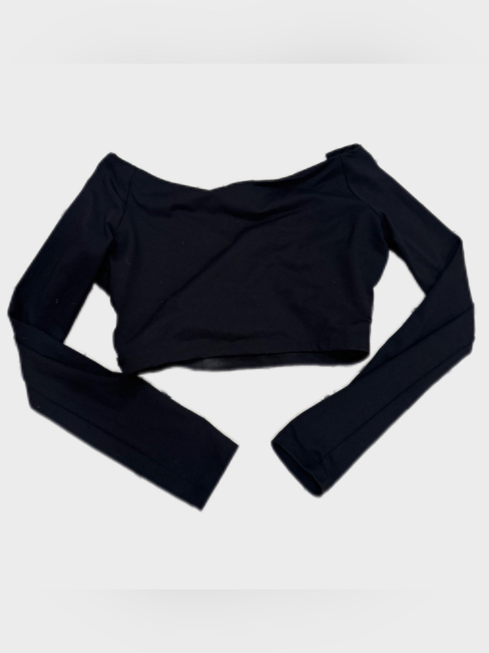 Susana Monaco Black Faux Wrap Off the Shoulder Cropped Long Sleeve Top - Picture 3 of 5